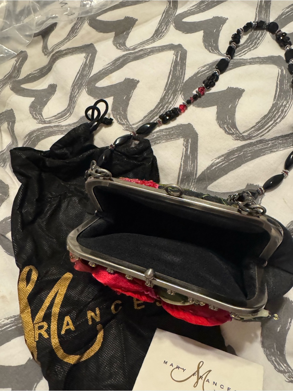 Mary Frances Black Clutch with Red and Fuchsia Rosette Appliqués - Picture 4 of 4